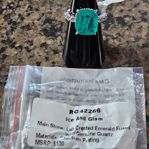 Bomb Party RG42266 "Ice And Glam" Emerald Fused with Genuine Quartz Sz 6 - Picture 5 of 5